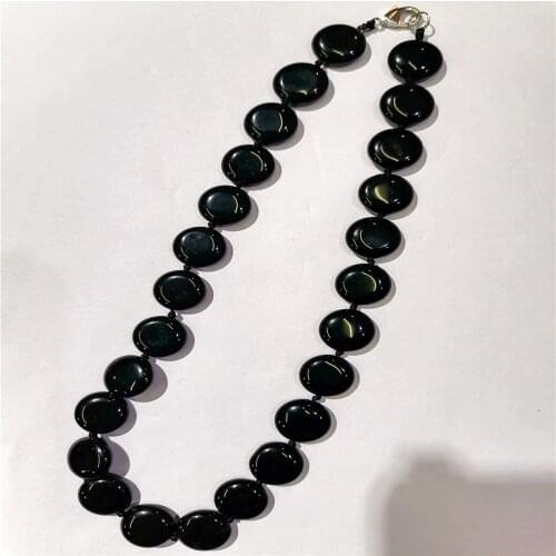1 Strand/25Pcs 16x6mm Wholesale Natural Black Agate Round Pendant Necklace Jewelry Ornaments 16.5inch S359