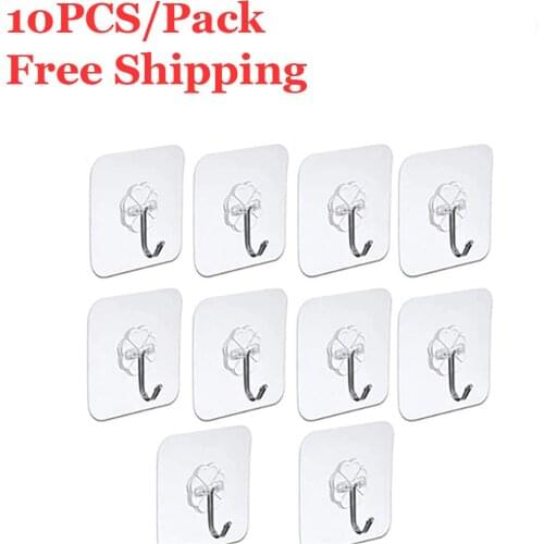 10PCS/Pack Door Hook Adhesive Wall Hooks Transparent Anti Skid Traceless Heavy Duty Stick on Hook Bathroom Kitchen Wall Stickers