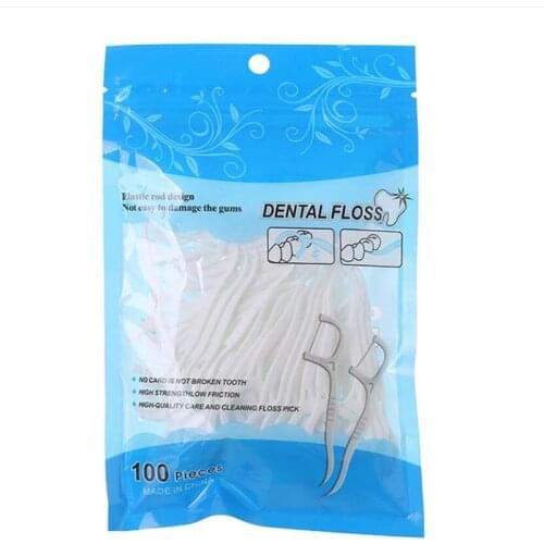 100pcs White Dental Floss Pick Tooth Cleaner Sticks Oral Hygiene Care Teeth Interdental Cleaning Flosser Toothpick Tool