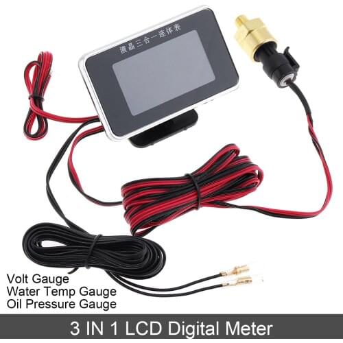 12V/24V 3 In 1 LCD Digital Volt Gauge + Water Temp Gauge + Oil Pressure Gauge with Sensor Universal Digital Meter for Car/Truck