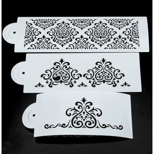 3pc Bullet Journal Stencil Reusable Openwork PET Fancy Lace Cake Mold Around The Edges Of The Sides Fondant Decorative Template