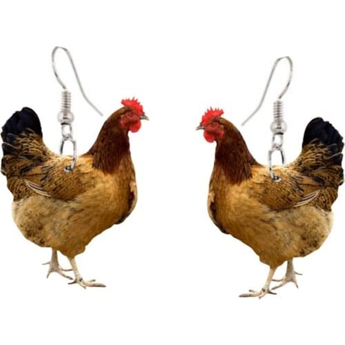 Acrylic Floral Chicken Hen Earrings Big Long Dangle Drop Novelty Farm Fowl Jewelry For Women Girls Cartoon Animal Charms