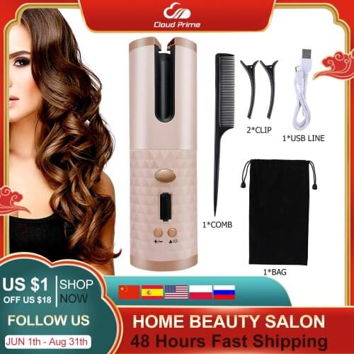 Wireless Automatic Hair Curling Iron Multifunctional USB Rechargeable Hair Curler Portable LCD Display Ceramic Curly Hair Tool