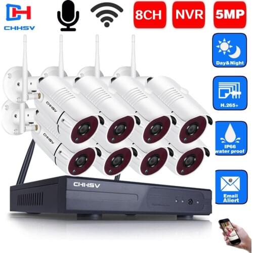 CHHSV H.265 5MP Wireless CCTV System 8CH NVR 4/8PCS 5MP Outdoor Waterproof WIFI Security Camera Surveillance System Kit