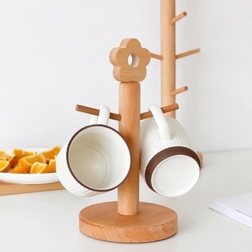 Cute Tree Shape Wooden Mug Holder with 3 Hooks Flower Decoration Cup Drying Rack Display Stand Tea Glass Organizer F19B