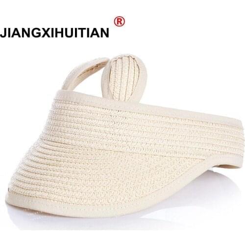 Childrens Beach Hat Girls Cute Rabbit Ears Empty Top Summer Straw Hats Kids Folding Sunshade Cap Baby Sun Hat for 1 To 6 Years