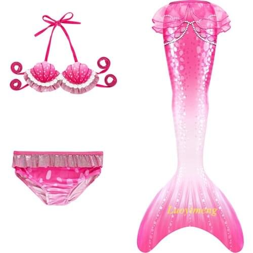 3pcs Beads Children Mermaid Tails For Swimming Girls Swimsuit Mermaid Swimwear Tails Swimsuit Summer Bikini Sets Kids Costumes