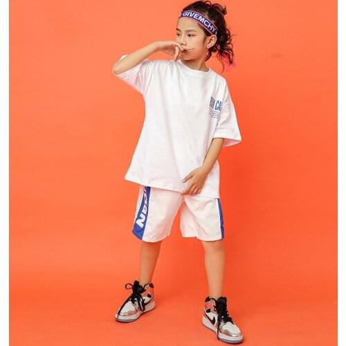 Children Cool Hip Hop Costume Loose Short Sleeve Top T Shirt Running Short Girls Boys Jazz Dance Ballroom Dancing Clothing Wear
