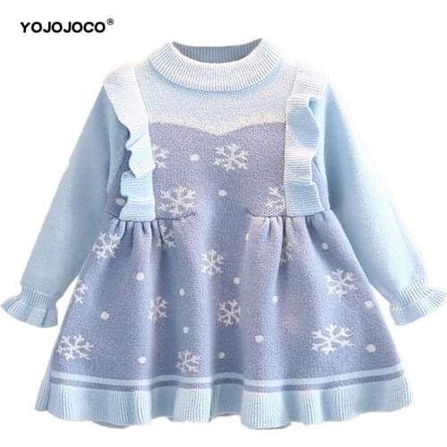 Baby girl dress 0-5 years old autumn and winter warm sweater snowflake dress girl sweater dress dress girl sweet princess dress