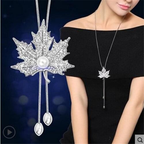 RAVIMOUR Zircon Long Necklace for Women Fashion Silver Color Crystal Maxi Necklaces & Pendants Tassel Statement Collier Jewelry