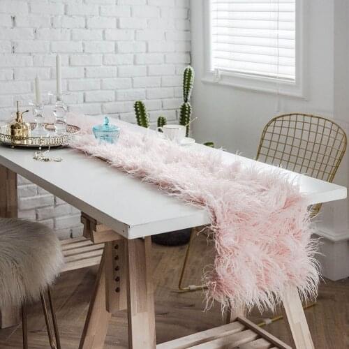 European Luxury Wool Table Runner Pink Decoration Long Shaggy Fuzzy Fur Faux Elegant Artificial Dining Table Runners Home Decor