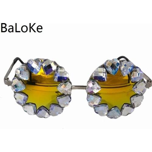 European Style Alternative Designed Cool Exaggerated Sunglass Heart Crystals Shinning Sun Glasses Women Summer Sunglasses