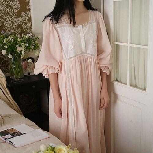 Cotton Nightgown Nightwear Princess Women Vintage Nightgown Summer Autumn