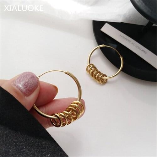 IOY IRENE Punk Metal Circular Hoops Earrings For Women Minimalism Gold Earrings Party Jewelry Gift 2021