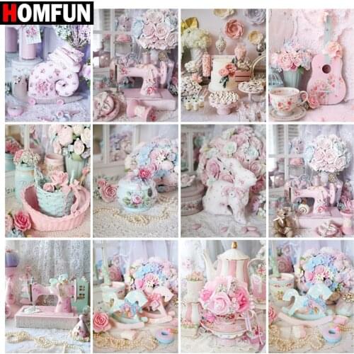 HOMFUN Rhinestone Painting Crystal Decor Diy Diamond Painting "Cup pink flower" 3D Cross Stitch Pattern Diamond Embroidery