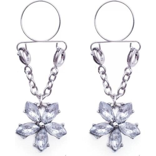 White Flower Non pierced Clip On Nipple Rings Crystal Fake Nipple Ring Piercing Dangle Adjustable Sexy Body Jewelry gift
