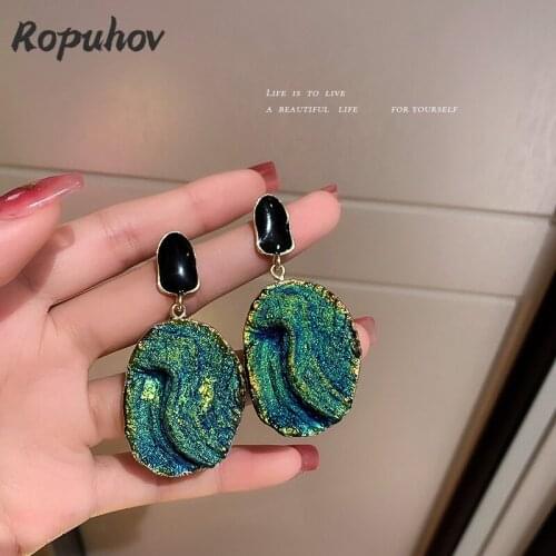 ROPUHOV 2021 Korean Trendy 925 Silver Needle Volcanic Rock Earrings Advanced Plus Size Earrings Earrings