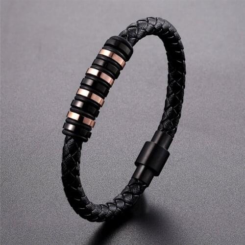 New Luxury Stainless Steel Genuine Leather Bracelet Combination 3 Colors Men Bracelets Woven Bracelet Men Birthday Gift Pulseira