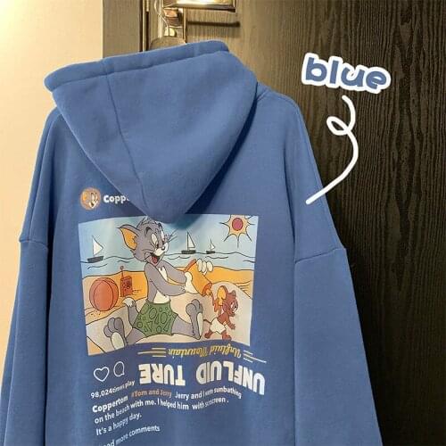 2021 new spring sweater mens hooded Japanese cartoon anime printing loose all-match jacket mens trend top