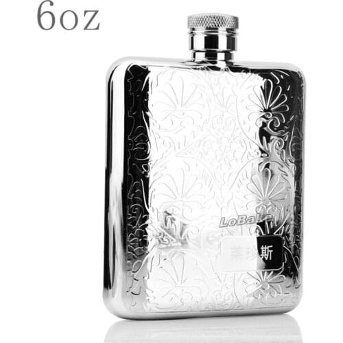 New 6oz curved style mirror surface flower pattern stainless steel hip flask wine pot with a funnel alcohol drinking accessories