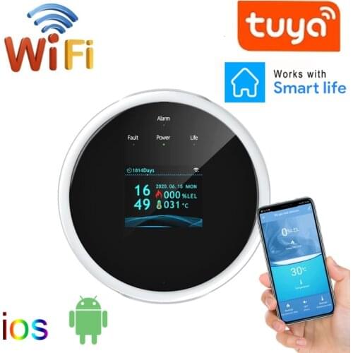 New Tuya Wifi Smart Natural Gas Alarm Sensor With Temperature Function Combustible Gas Leak Detector LCD Display Smart Life App