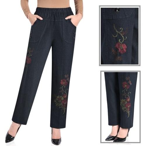 2021 Autumn Winter Women Middle-aged Denim Trousers Female High Waist Elastic Casual Pants Lady Thick Warm Plus Size Jeans K570