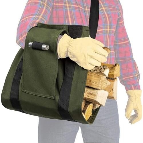 Portable Canvas Timber Bag Anti-Slip Timber Carrier Holder Tote For Outdoor Camping Picnic BBQ Storage Bag
