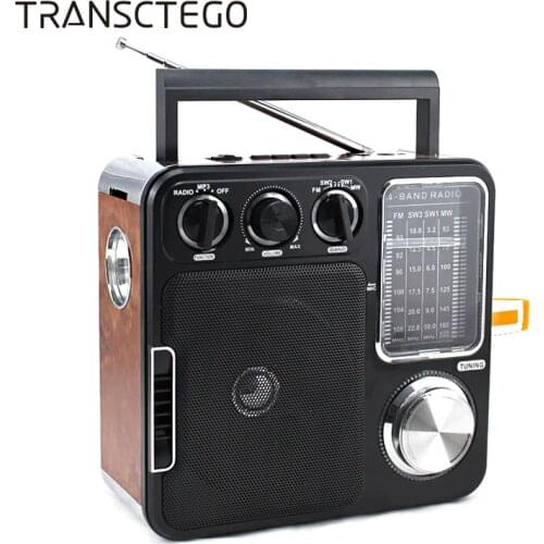 TRANSCTEGO Radio Portable Retro Desktop Vantage Antique Semiconductor Radio FM U Disk/SD Card As Gift For Old Man AUX-In