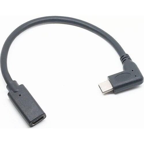 Right Angled Left Angle 90 Degree USB 3.1 Type C Type-C Data Extension Cable Power Supply Wire Black Male to Female 20cm