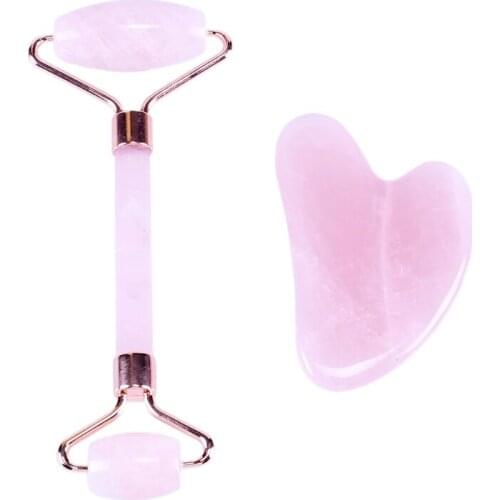 Facial Massager Roller Plate Pink Crystal Jade Stone Massage Eye Face Neck Thin Lift Relax Slimming Tools Double Heads