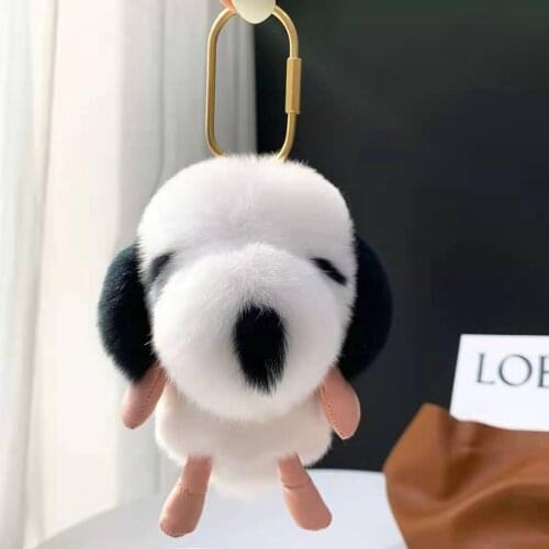 Luxury Little Dog Pendant Keychain Cute Puppy Real Rex Rabbit Fur Trinket Keyring For Women Bag Purse Ornament Accessories Gifts