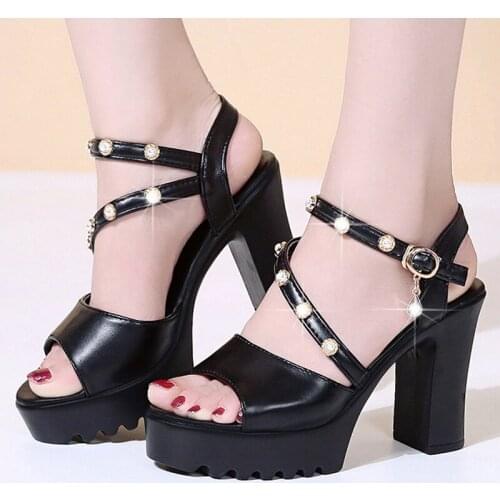 Women Ladies Fashion Crystal Solid Peep Toe Buckle Casual Shoes Sandals Sandals High Heels Women Sandals Platform High Heels