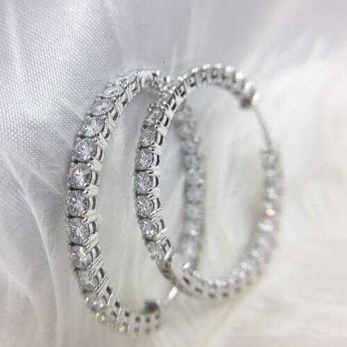 AEAW Big Size Solid 14K White Gold Moissanite Hoop Earrings for Women 6CTW 60pcs 3mm F Color Moissanite Diamond Earrings