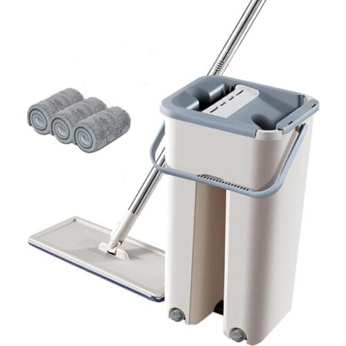 Floor Mop with Buckets Set Microfiber Squeeze Mops 360° Flexible Head Mop with 3 Reusable Pads For Wash Floor Home Kitchen Clean