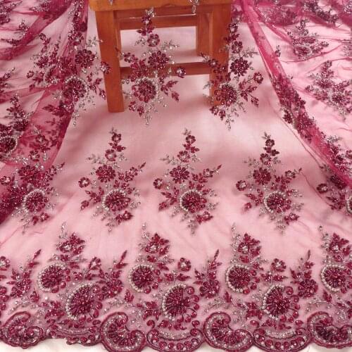 La Belleza WINE beaded lace, handmade wedding dress/evening/show dress lace fabric 47'' widht 1 YARD