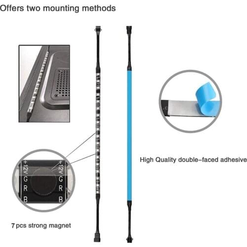 RGB LED Strip Magnetic Color Changing Full Kit for Modding PC Cases Compatible with Asus Aura, Asrock, Gigabyte Fusion jk416