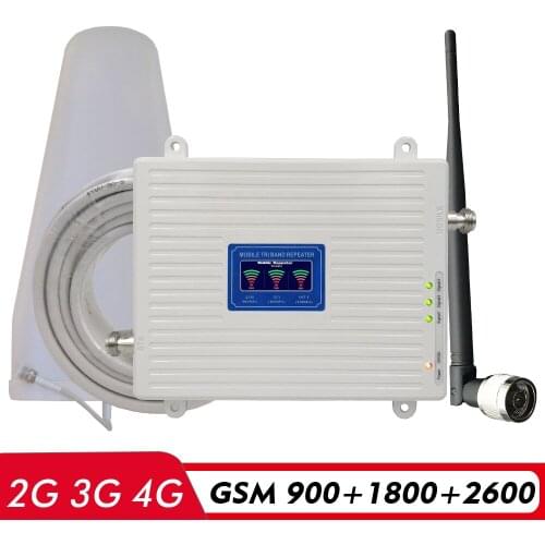 Voice 2G 3G 4G Network Tri Band Signal Booster GSM 900+(B3)DCS LTE 1800+(B7)FDD LTE 2600 Cellphone Signal Repeater Amplifier Kit