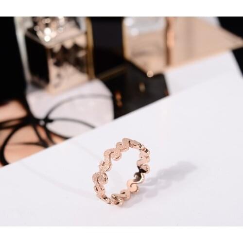 YUN RUO Ins Fashion Frosted Wave Ring Rose Gold Color Woman Birthday Gift Party Titanium Steel Jewelry Top Quality Never Fade