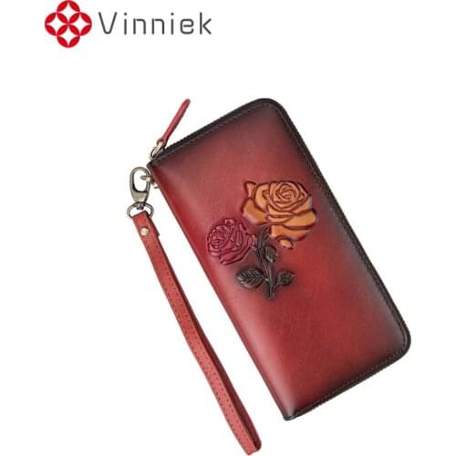 Genuine Leather Solid Womens Wallet Long Zipper Female Quality Card Holder Large Capacity European and American Clutch for Lady