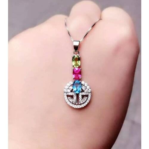 Natural topaz stone pendant S925 silver Natural peridot Pendant Necklace trendy Slender Lucky coins women girl jewelry