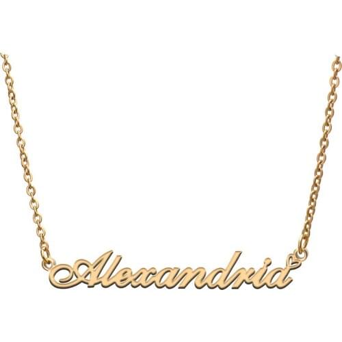 Love Heart Alexandria Name Necklace for Women Stainless Steel Gold & Silver Nameplate Pendant Femme Mother Child Girls Gift