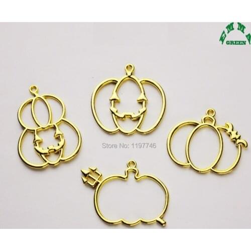 Gold Halloween Charm Hollow Pumpkin Mold Metal Pendants Charms Accessories for Jewelry Making Handmade Finding 20pcs 31mm
