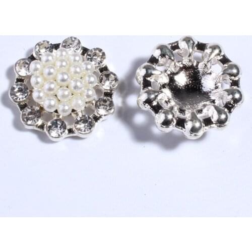 10PCS 20MM Chic Pearls Rhinestone Buttons For Wedding Decoration Silver Crystal Buttons For Clothing