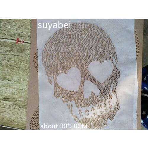 2pc/lot Big skull sticker products fixing rhinestones hot fix rhinestone transfer motifs iron on design rhinestone appliques