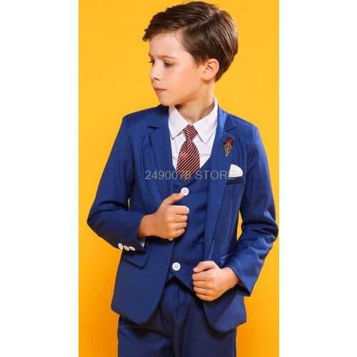 Kids Formal Jacket Vest Pants Bowtie 4Pcs Party Dress Flower Boys wedding suit Children Piano tuexdo Clothing Set blazer Costume
