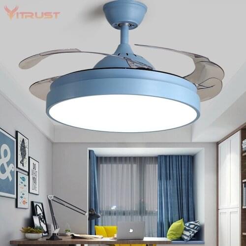 42" Modern Invisible Fan Chandelier with 4 ABS Clear Retractable Blade Mute 3 Gear Wind Speed,Timing,Indoor Low Profile Ceiling