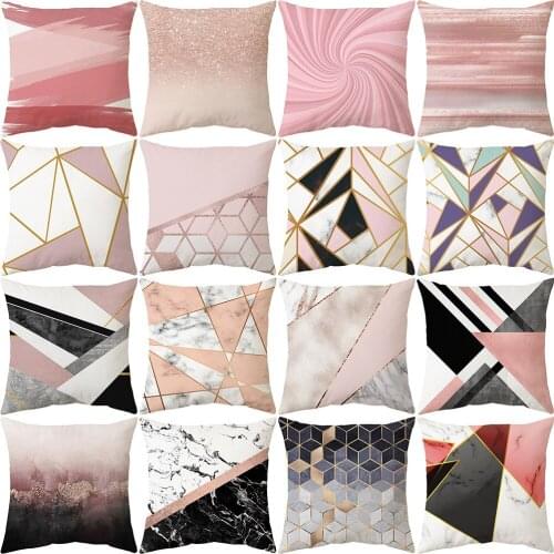 45x45cm Pink Geometric Line Stitching Gradient Pillowcase Pillowslip Pillow Cover Home Decor Short Plush Pillowcase Sofa Decor