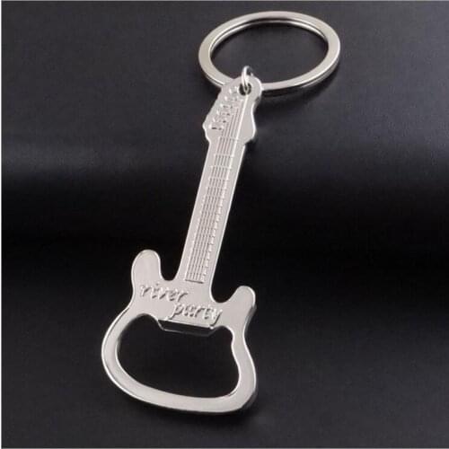 50pcs/lot 2019 Hot Sale Gift Zinc Alloy Beer Guitar Bottle Opener Bottle Opener Keychain Keyring Key Chain SIiver Bronze Color