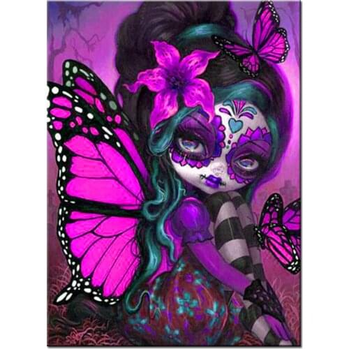 5d Diamond Painting Purple Skull Girl Full Set Diamond Embroidery With Square Round Stones Diamond Mosaic Butterfly Fairy,X29