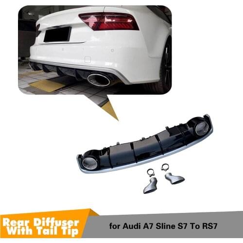 A7 Rear Bumper Lip Diffuser With Exhaust Muffler Pipe for Audi A7 Sline S7 2016 2017 2018 Car Bumper Protector